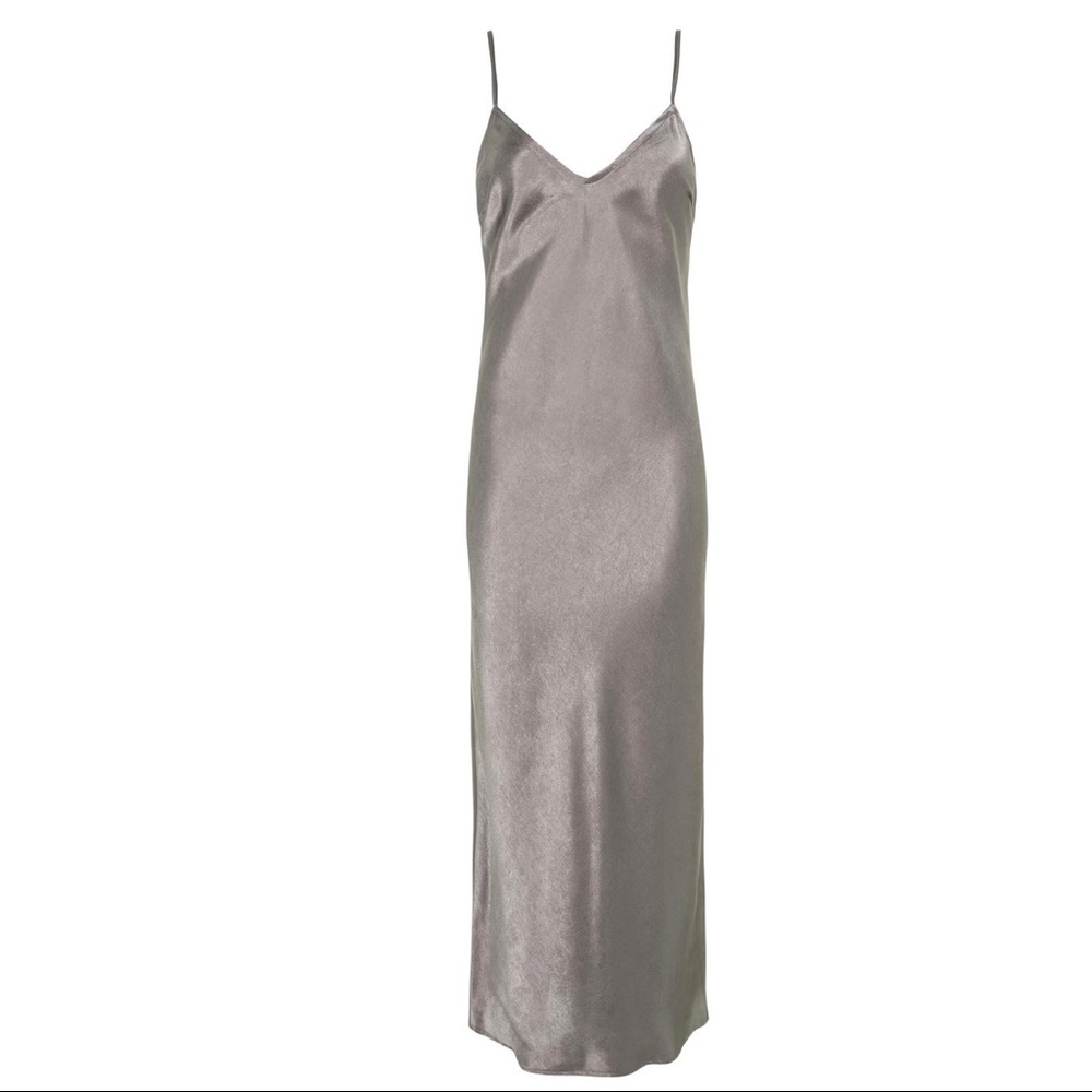 TOPSHOP GRAY METALLIC MAXI SLIP DRESS - Picture 8 of 9